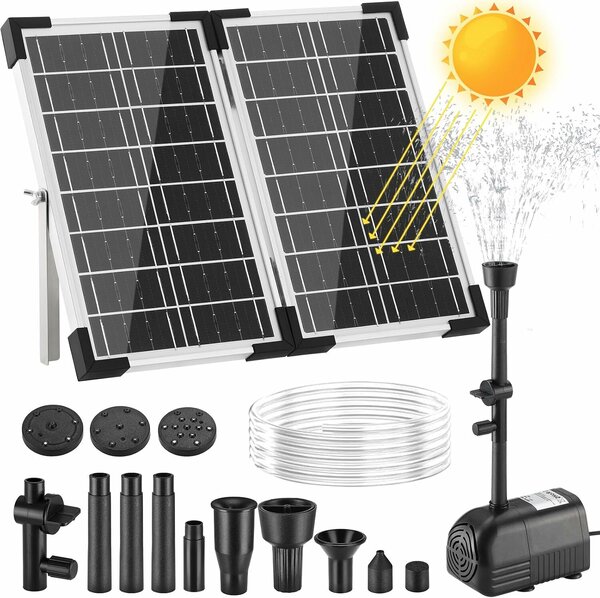 Napenergia Clevich 20W, vízpumpa monokristályos üveg napelemmel, szabályozható teljesítmény 230 l/h, vízsugár 30-180 cm, kefe nélküli motor, 7 permetezési mód, 2 tartalék szűrő, 5 m vízálló k