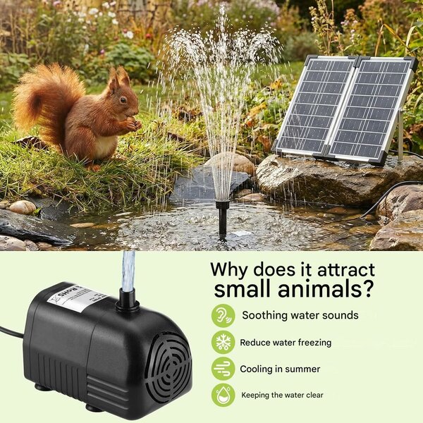 Napenergia Clevich 20W, vízpumpa monokristályos üveg napelemmel, szabályozható teljesítmény 230 l/h, vízsugár 30-180 cm, kefe nélküli motor, 7 permetezési mód, 2 tartalék szűrő, 5 m vízálló k