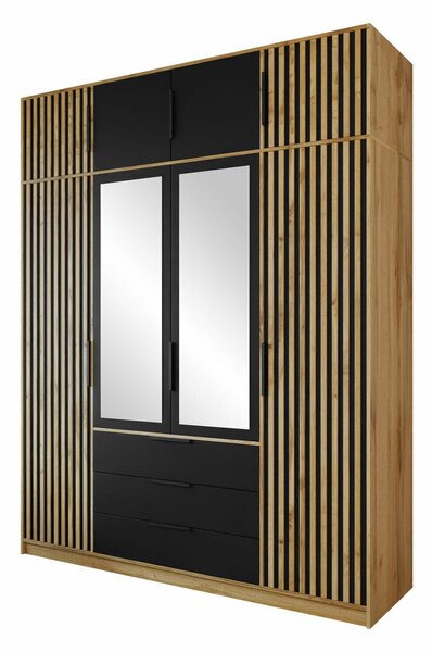 Gardróbszekrény Collis II, Laminált forgácslap, 200x196x58cm, Wotan tölgy, Fekete