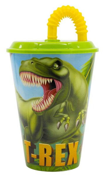 Dinoszaurusz T-Rex szívószálas pohár, műanyag 430 ml
