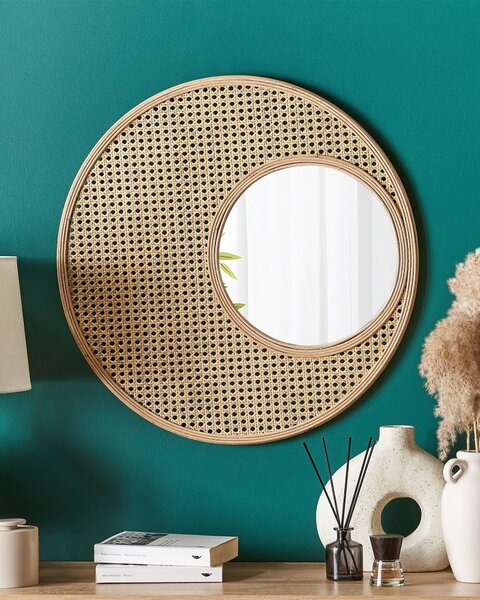 Falitükör PALAU 60 cm 60 cm Rattan Természetes