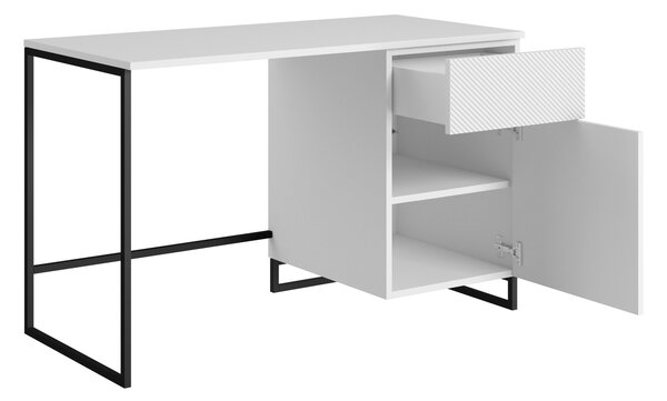 Asha íróasztal, fiókkal - 120 cm - matt fehér / fekete keret