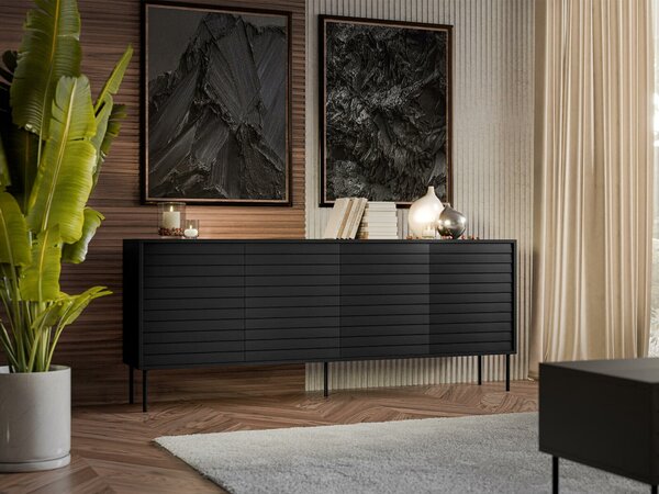 Szekrény Flosoru 102, Közepes sűrűségű farostlemez, Laminált forgácslap, 81x200x40cm, Fekete