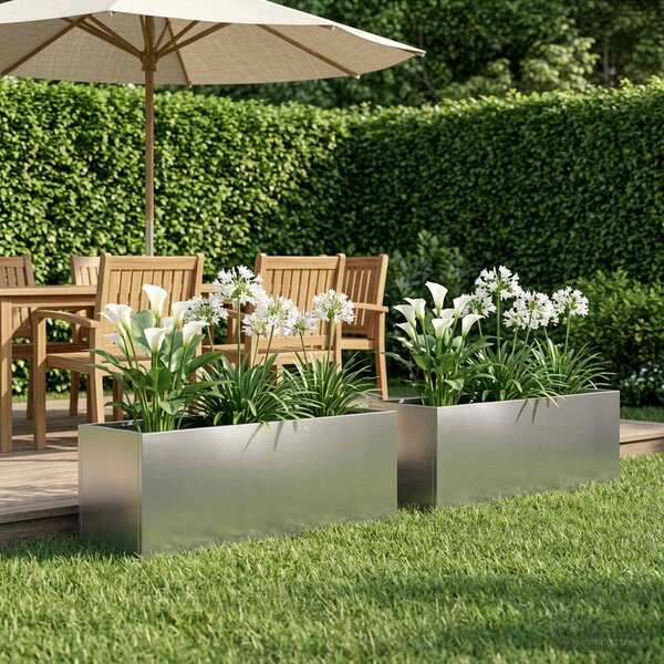 VidaXL Kerti cserép 2 db Ezüst 80 x 30 x 30 cm Rozsdamentes Acél