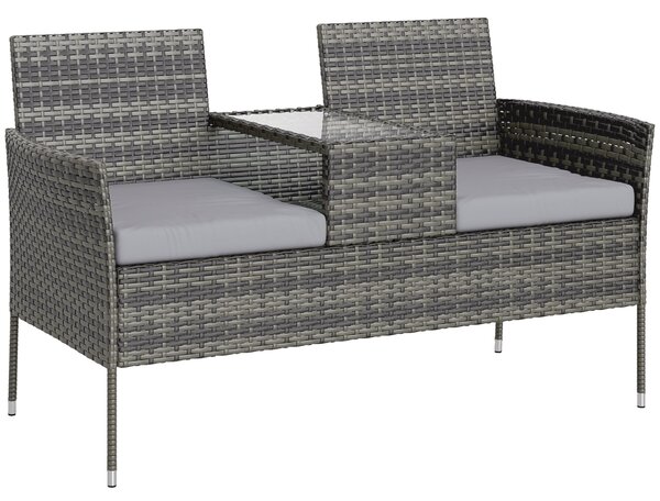 Outsunny Kerti pad 2 ülőhellyel és kávézóasztallal, acélból és PE rattanból, 137x59x82 cm, szürke