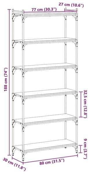 VidaXL Könyvszekrény 6 szintes 80 x 30 x 188 cm Szerelt fa