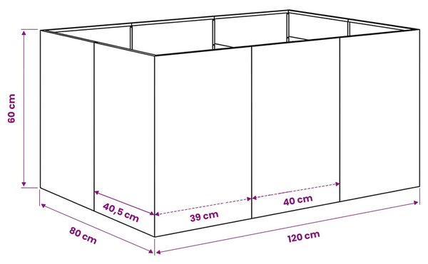 VidaXL Kerti cserép Fekete 120 x 80 x 60 cm Hidegen hengerelt acél