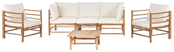 Ötszemélyes bambusz ülőgarnitúra törtfehér párnákkal CERRETO