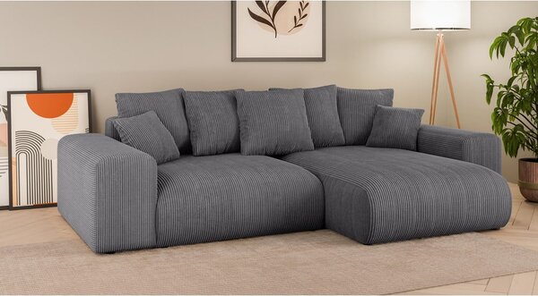 Szürke kordbársony kinyitható tárolóhelyes sarokkanapé (variálható sarok) Luma – Ropez