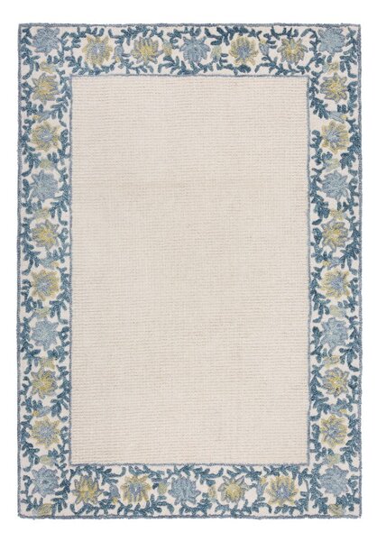 Kék-elefántcsont színű kézi szövésű gyapjúkeverék szőnyeg 160x230 cm Myla Floral Frame – Flair Rugs