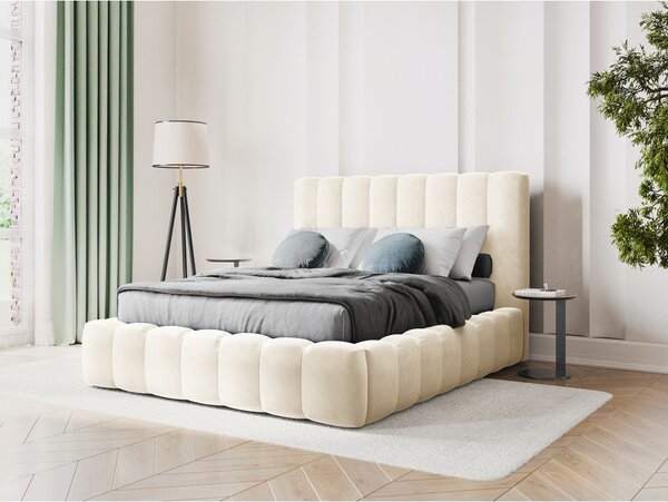 Bézs kárpitozott franciaágy tárolóhellyel, ágyráccsal 200x200 cm Kelp – Micadoni Home