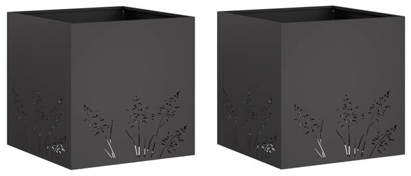 VidaXL Kerti cserép 2 db Fekete 50 x 50 x 49 cm Hidegen hengerelt acél