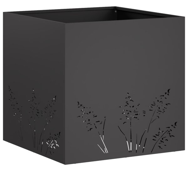 VidaXL Kerti cserép 2 db Fekete 50 x 50 x 49 cm Hidegen hengerelt acél