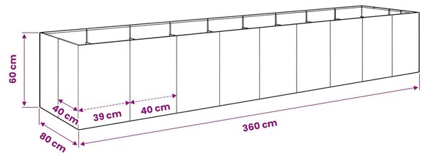 VidaXL Kerti cserép Fekete 360 x 80 x 60 cm Hidegen hengerelt acél