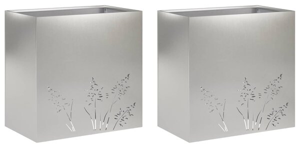VidaXL Kerti cserép 2 db Ezüst 50 x 30 x 49 cm Rozsdamentes Acél