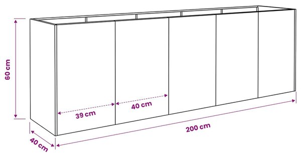 VidaXL Kerti cserép Ezüst 200 x 40 x 60 cm Rozsdamentes Acél