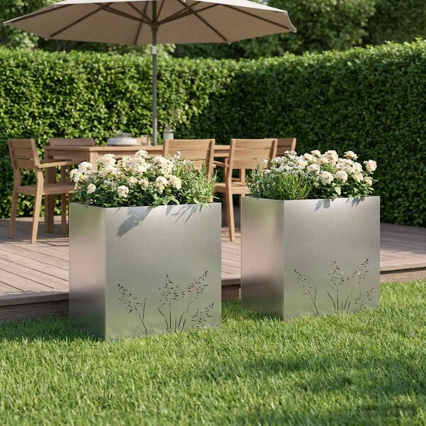 VidaXL Kerti cserép 2 db Ezüst 50 x 30 x 49 cm Rozsdamentes Acél