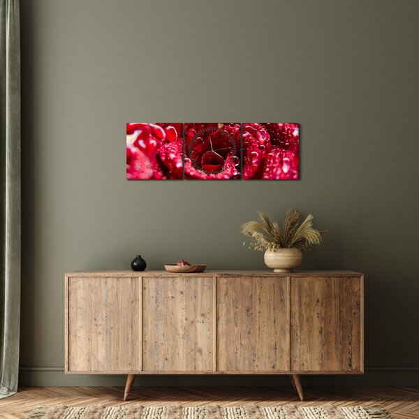 Vörös rózsa virágzata képe (órával) (90x30 cm)