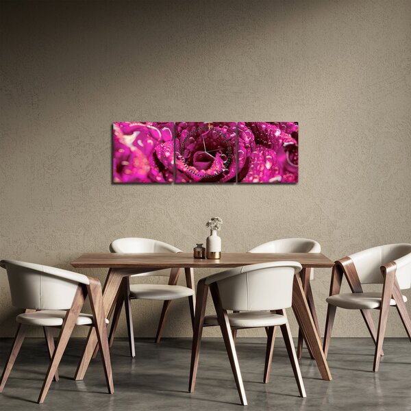 Rózsaszín rózsa virágzata képe (órával) (90x30 cm)