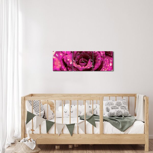 Rózsaszín rózsa virágzata képe (órával) (90x30 cm)