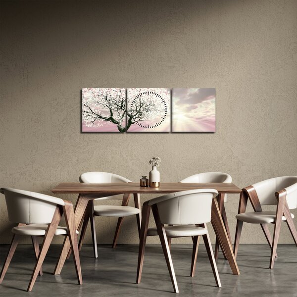 Rózsaszín fa képe (órával) (90x30 cm)