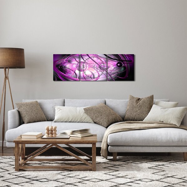 Gyönyörű lila absztrakció képe (órával) (90x30 cm)