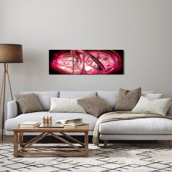 Rózsaszín fraktálos kép (órával) (90x30 cm)