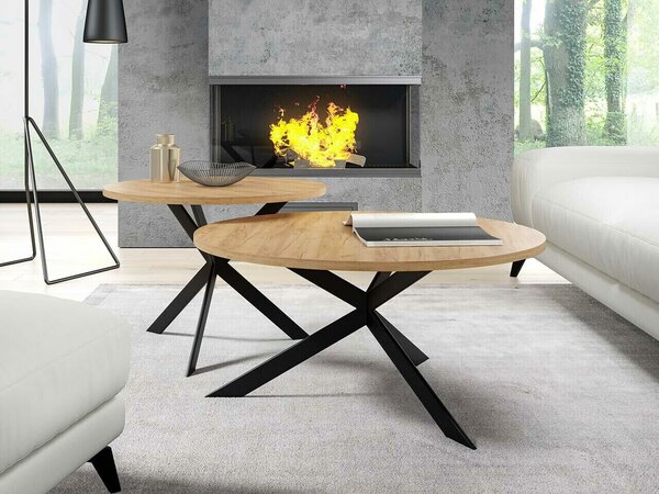 Dohányzóasztal szett Oswego 108, Laminált forgácslap, Fém, 36cm, Fekete, Kézműves aranytölgy