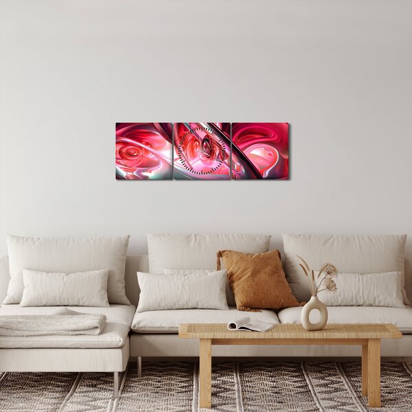 Piros fraktálos kép (órával) (90x30 cm)