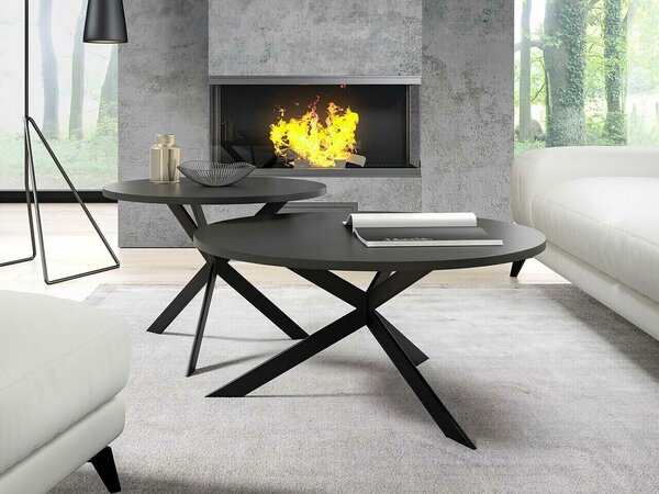 Dohányzóasztal szett Oswego 108, Laminált forgácslap, Fém, 36cm, Fekete