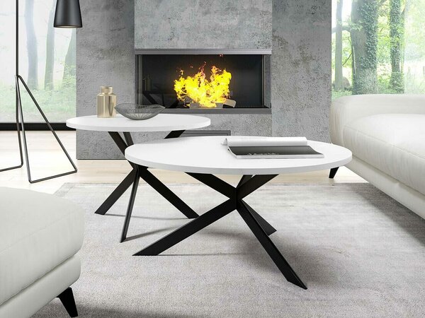 Dohányzóasztal szett Oswego 108, Laminált forgácslap, Fém, 36cm, Fehér, Fekete