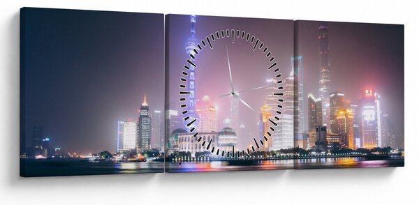 Éjszakai Shanghai képe (órával) (90x30 cm)
