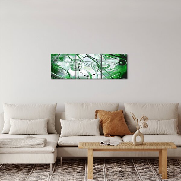 Zöld absztrakt kép (órával) (90x30 cm)