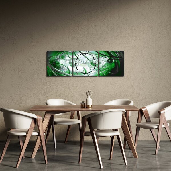 Zöld absztrakt kép (órával) (90x30 cm)