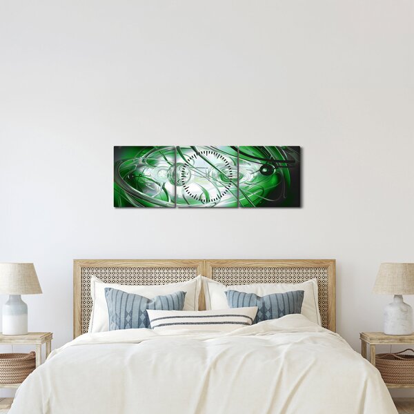 Zöld absztrakt kép (órával) (90x30 cm)