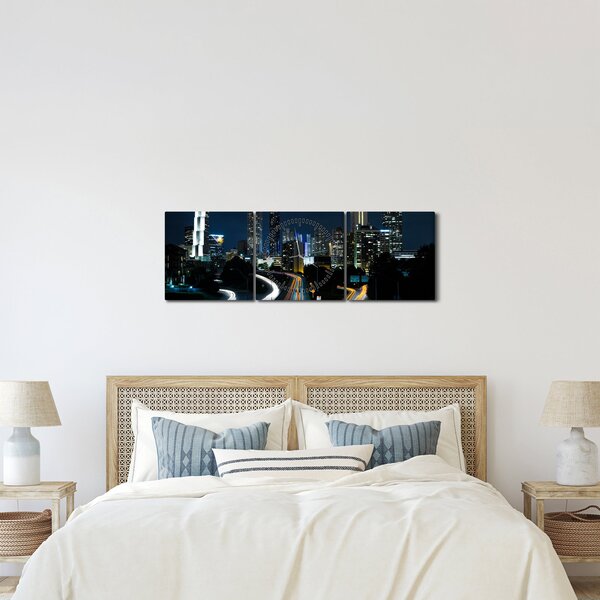 Éjszakai metropolisz képe (órával) (90x30 cm)