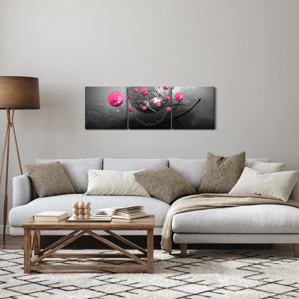 Rózsaszín absztrakt gömbök képe (órával) (90x30 cm)