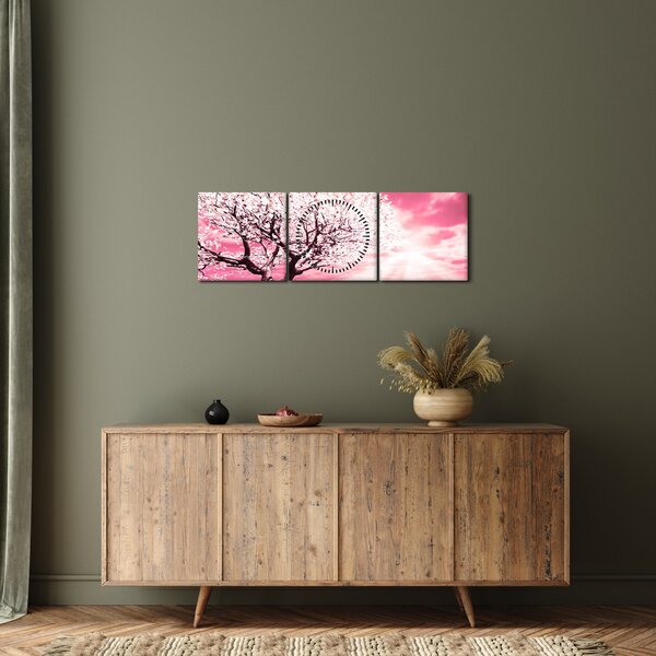 Rózsaszín fa képe (órával) (90x30 cm)