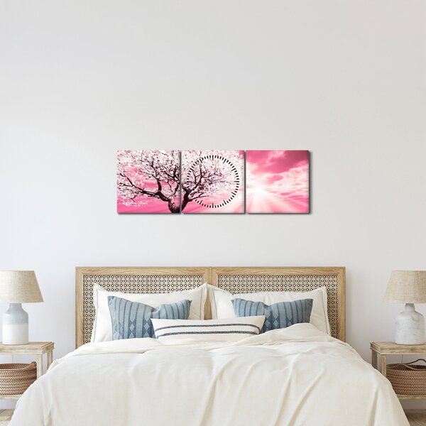 Rózsaszín fa képe (órával) (90x30 cm)