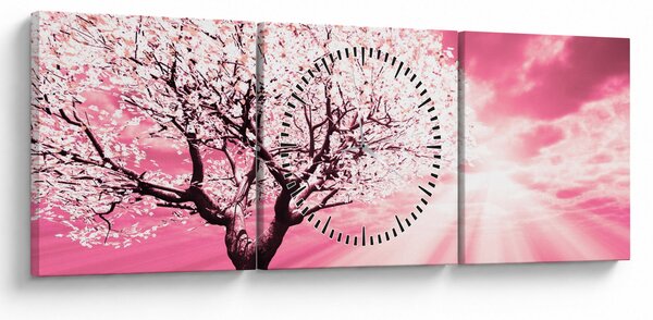 Rózsaszín fa képe (órával) (90x30 cm)