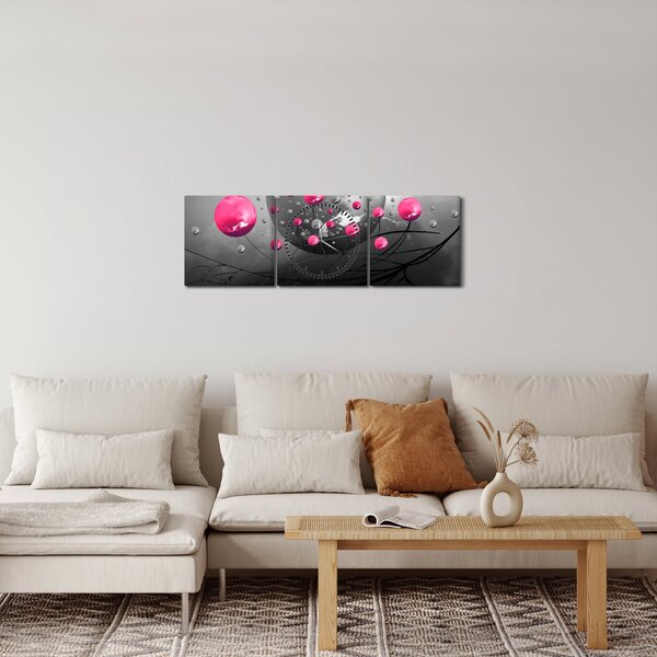 Rózsaszín absztrakt gömbök képe (órával) (90x30 cm)