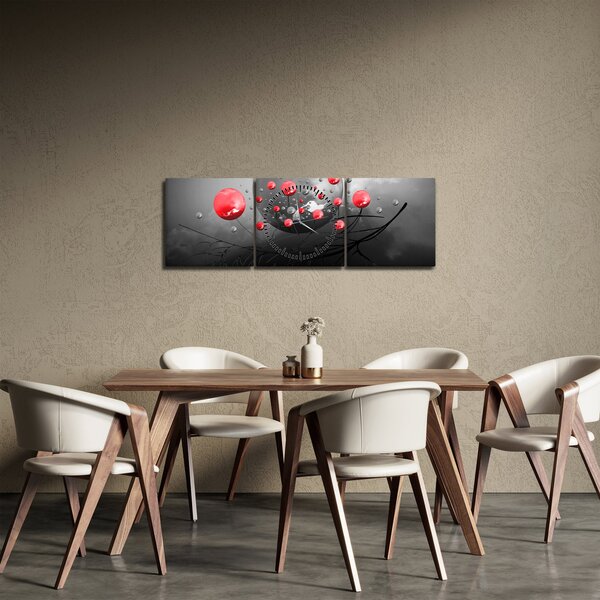 Piros absztrakt gömbök képe (órával) (90x30 cm)