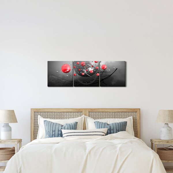 Piros absztrakt gömbök képe (órával) (90x30 cm)