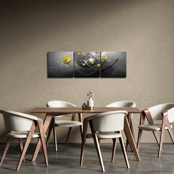 Arany absztrakt gömbök képe (órával) (90x30 cm)