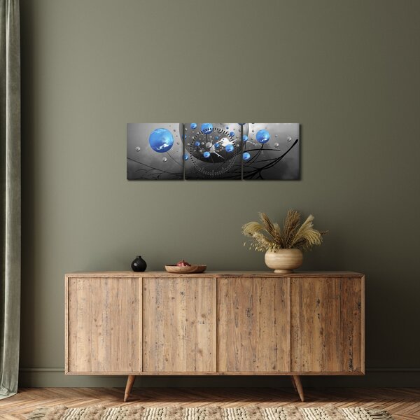 Kék absztrakt gömbök képe (órával) (90x30 cm)