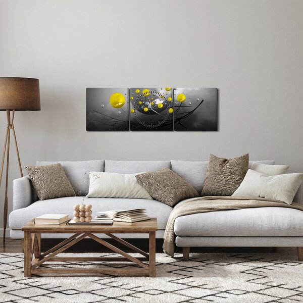 Kép- sárga absztrakt gömbök (órával) (90x30 cm)