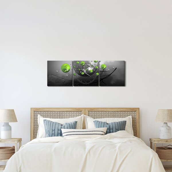 Zöld absztrakt gömbök képe (órával) (90x30 cm)