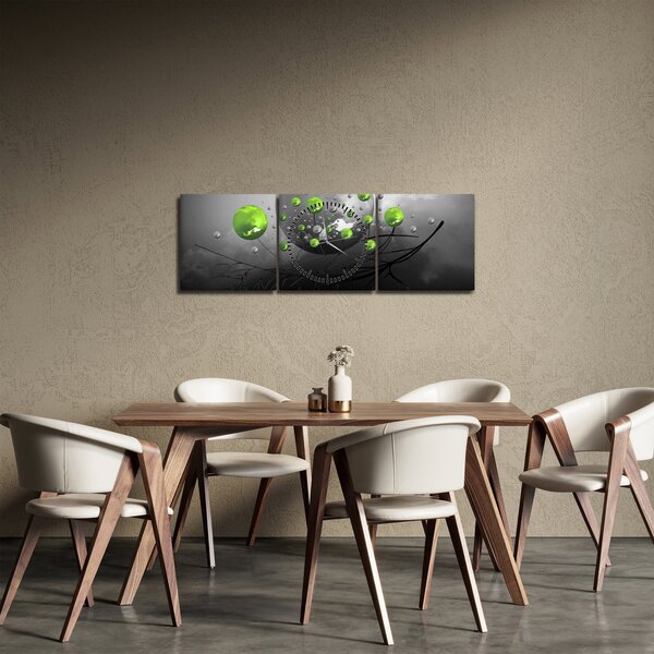 Zöld absztrakt gömbök képe (órával) (90x30 cm)