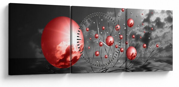 Piros gömbök képe (órával) (90x30 cm)