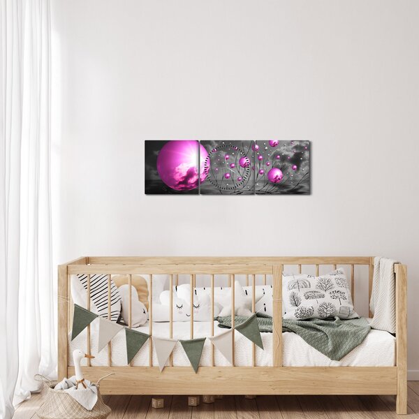 Rózsaszín gömbök képe (órával) (90x30 cm)